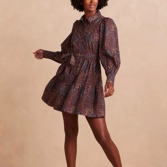 Summersalt The Countryside Poplin Tiered Shirtdress in Floral Prairie Chocolate - Picture 2 of 14